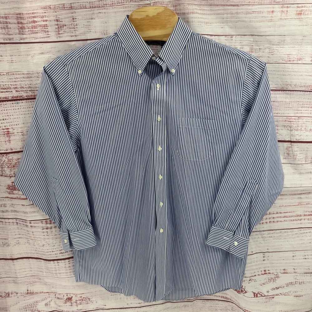 Brooks Brothers Madison Shirt Mens Large Non-Iron 16.5 33 Stripe Supima Cotton